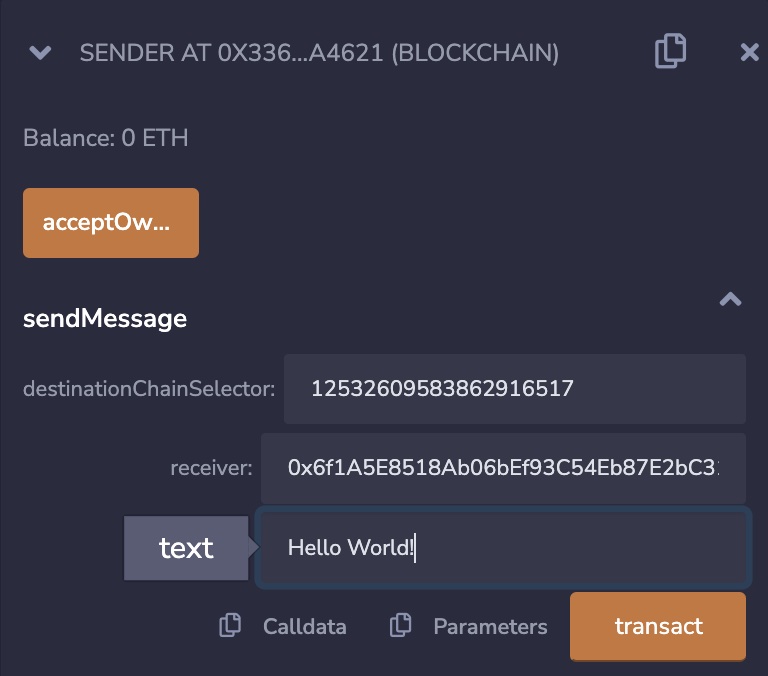 Chainlink CCIP Sepolia send message